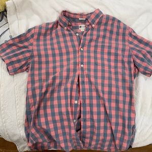 JCrew. Short sleeve button down.Salmon/grey. Large. Used.